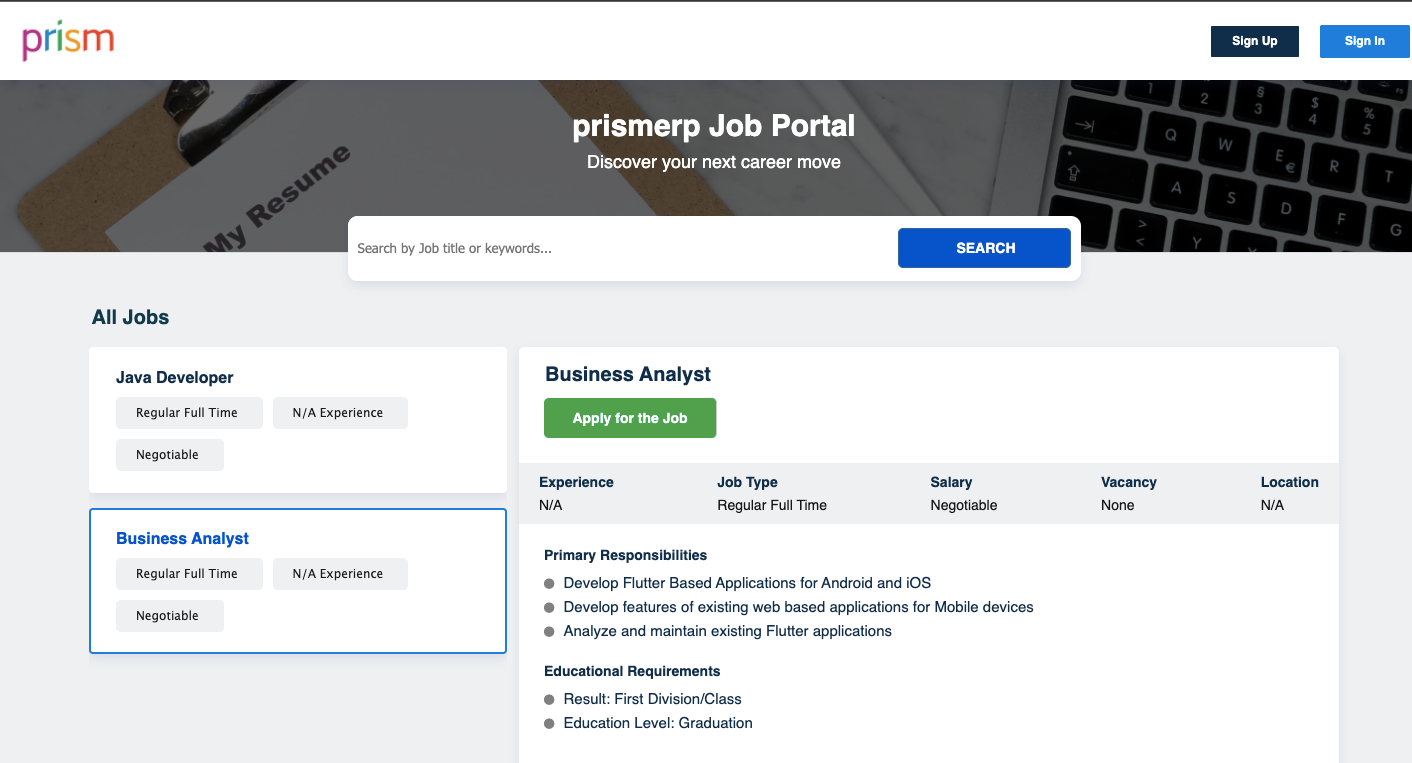 Prism Job Portal